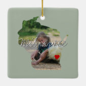 Wisconsin State Foto invoegen en naam stad Keramisch Ornament (Achterkant)