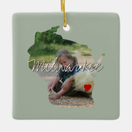 Wisconsin State Foto invoegen en naam stad Keramisch Ornament