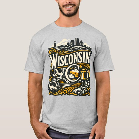 Wisconsin State Heritage Dairy Badger Art T-shirt (Voorkant)