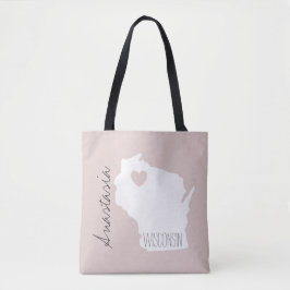 Wisconsin state map personalize name tote bag