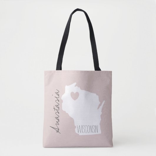 Wisconsin state map personalize name tote bag (Voorkant)