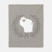 Wisconsin state map wreatblad monogram fleece deken (Voorkant)
