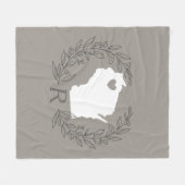 Wisconsin state map wreatblad monogram fleece deken (Voorkant (Horizontaal))