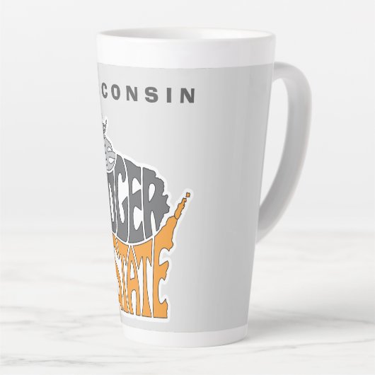 Wisconsin State Nickname Word Art Latte Mok (Rechterhoek)