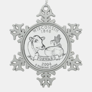 Wisconsin State Quarter Tin Sneeuwvlok Ornament