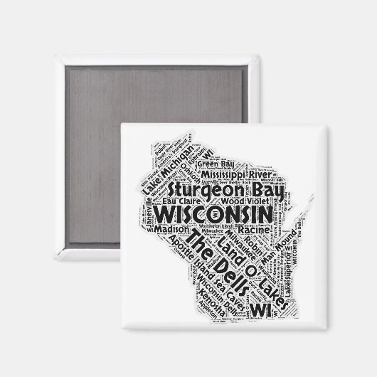 Wisconsin State Word Cloud Magneet (Voorkant / Achterkant)