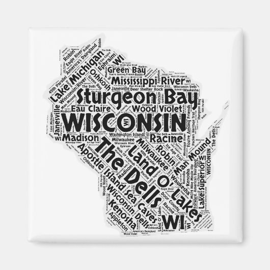 Wisconsin State Word Cloud Magneet (Voorkant)
