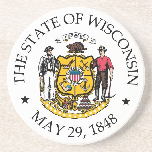 Wisconsin-teken Zandsteen Onderzetter (Voorkant)