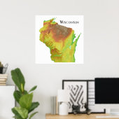 Wisconsin Topographic Shaded Relief Map Poster (Thuiskantoor)