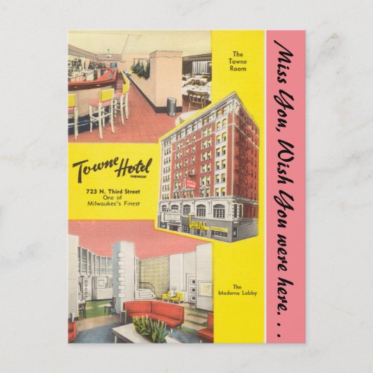 Wisconsin, Towne Hotel, Milwaukee Briefkaart (Voorkant)