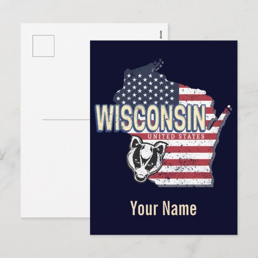 Wisconsin United States State Map  USA Feestdagenkaart (Voorkant / Achterkant)