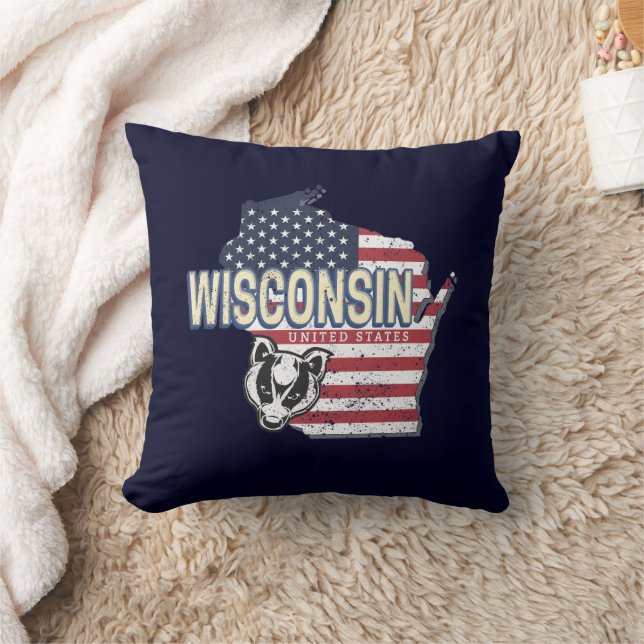 Wisconsin United States State Map  USA Kussen (Deken)