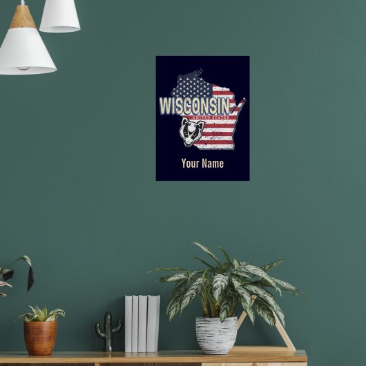Wisconsin United States State Map USA Poster (Woonkamer 1)