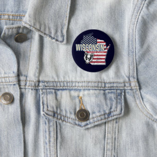Wisconsin United States State Map USA Ronde Button 5,7 Cm