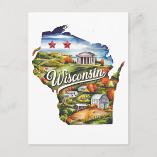 Wisconsin USA Staat Vorm Vintage Waterverf Briefkaart