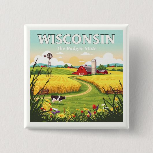 Wisconsin Vierkante Button 5,1 Cm (Voorkant)