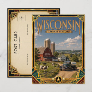 Wisconsin Vintage Art Deco Gouden Tijdperk Briefkaart