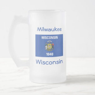 Wisconsin Vlag Kaart Stad Mok
