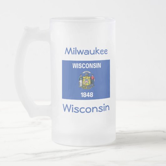 Wisconsin Vlag Kaart Stad Mok (Links)