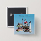 Wisconsin vuurtoren knop vierkante button 5,1 cm (Voorkant /achterkant)