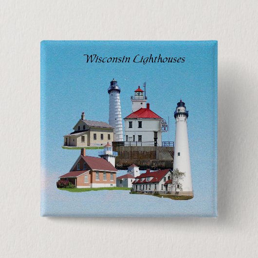 Wisconsin vuurtoren knop vierkante button 5,1 cm (Voorkant)