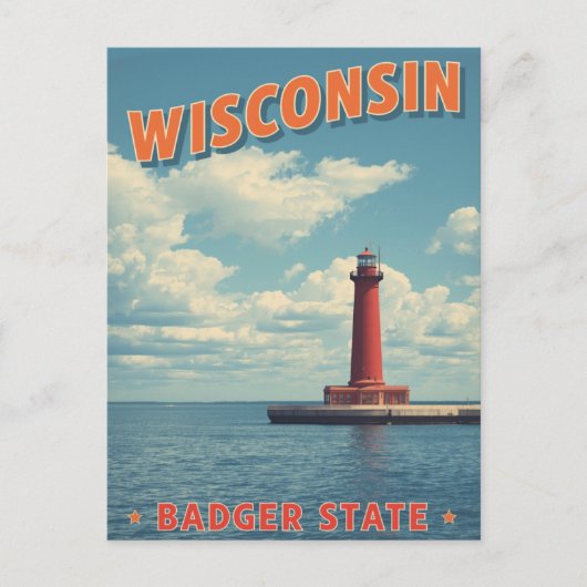 Wisconsin Vuurtoren Vintage Briefkaart (Voorkant)