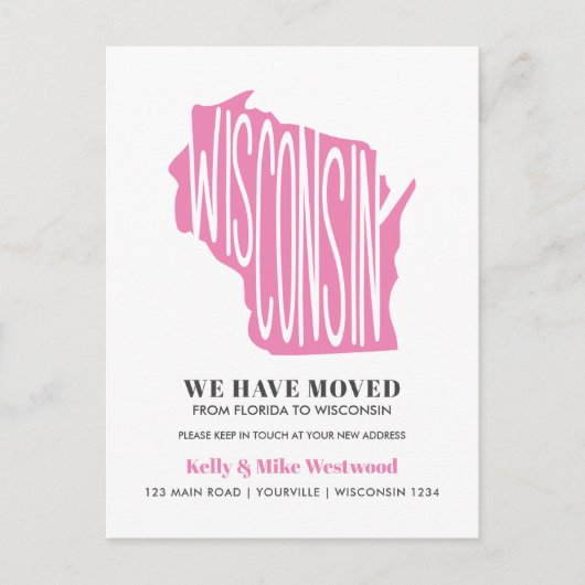 WISCONSIN We hebben het nieuwe adres New Home Post Briefkaart (Voorkant)