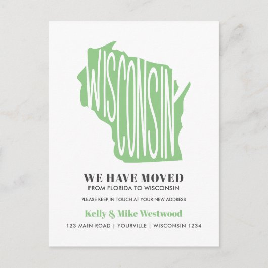 WISCONSIN We hebben het nieuwe adres New Home Post Briefkaart (Voorkant)