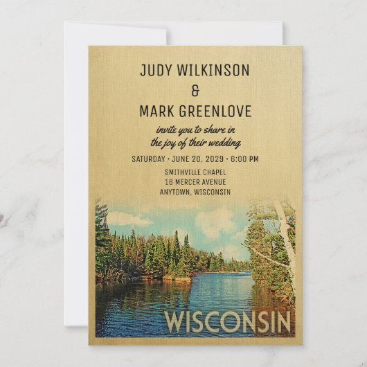Wisconsin Wedding Invitation  Lake Natuur Kaart (Voorkant)