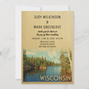 Wisconsin Wedding Invitation Lake Natuur Kaart