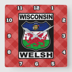 Wisconsin Welsh American Wall Clock Vierkante Klok