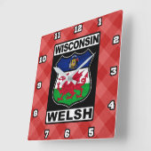 Wisconsin Welsh American Wall Clock Vierkante Klok (Hoek)