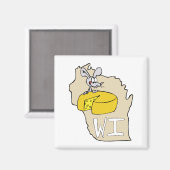 Wisconsin WI Kaart & Cheese Mouse Cartoon Kunst Magneet (Voorkant / Achterkant)