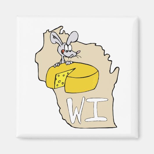 Wisconsin WI Kaart & Cheese Mouse Cartoon Kunst Magneet (Voorkant)