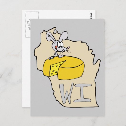 Wisconsin WI Map & Cheese Mouse Cartoon Art Briefkaart (Voorkant / Achterkant)