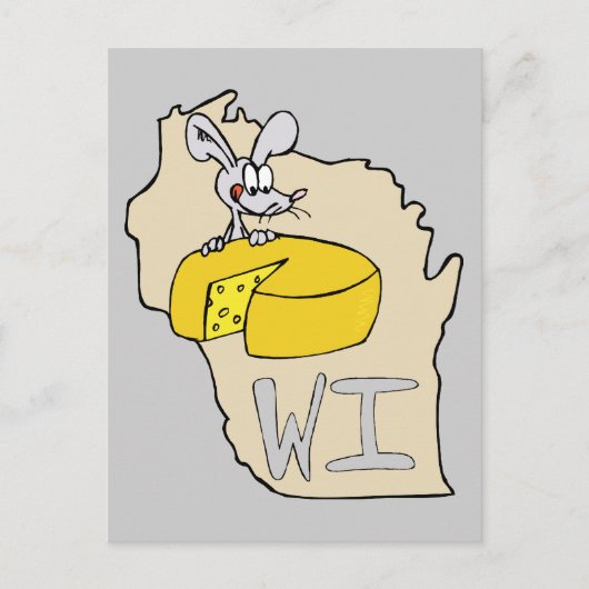 Wisconsin WI Map & Cheese Mouse Cartoon Art Briefkaart (Voorkant)