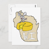 Wisconsin WI Map & Cheese Mouse Cartoon Art Postca Briefkaart (Voorkant / Achterkant)