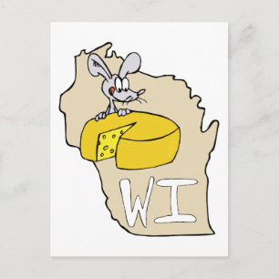 Wisconsin WI Map & Cheese Mouse Cartoon Art Postca Briefkaart