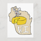 Wisconsin WI Map & Cheese Mouse Cartoon Art Postca Briefkaart (Voorkant)