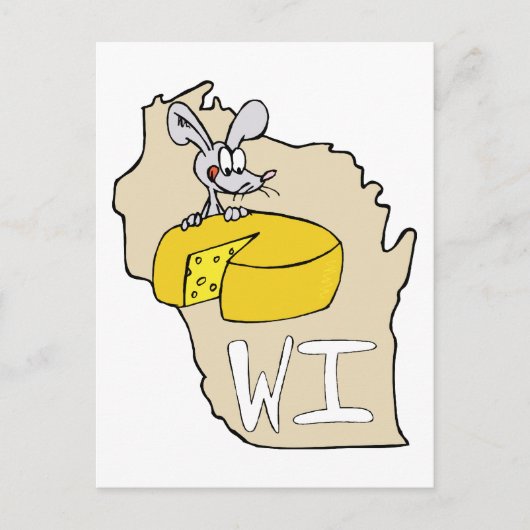 Wisconsin WI Map & Cheese Mouse Cartoon Art Postca Briefkaart (Voorkant)