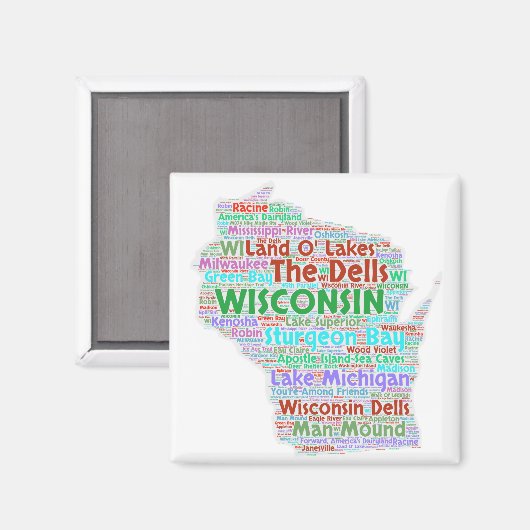 Wisconsin Word Cloud Magneet (Voorkant / Achterkant)