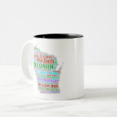 Wisconsin Word Cloud Tweekleurige Koffiemok (Voorkant links)