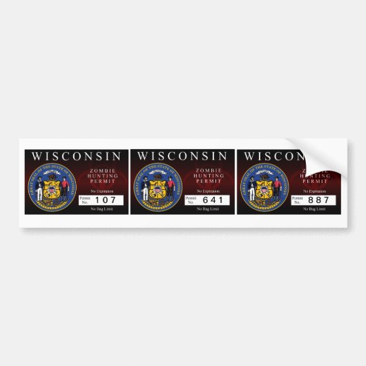 Wisconsin Zombie Hunting Permit Bumpersticker (Voorkant)