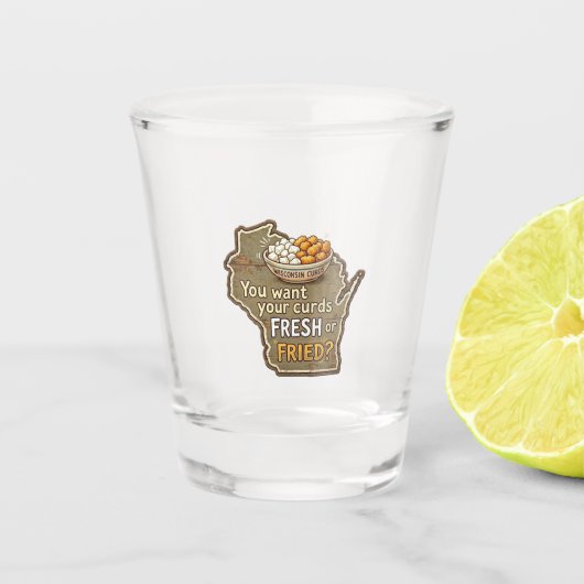 Wisconsinse wrongelkaas: vers of gefrituurd? shot glas (Voorkant)