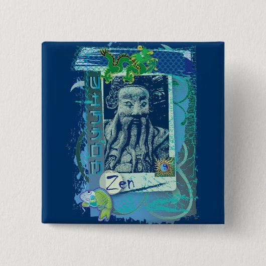 Wisdom Blue Vierkante Button 5,1 Cm (Voorkant)