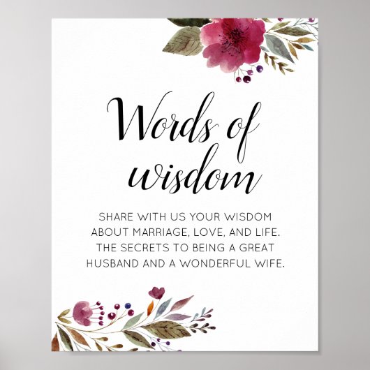 Wisdom Burgundy Floral Poster (Voorkant)