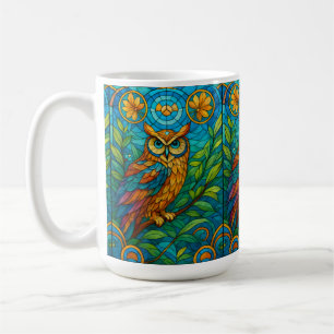 Wisdom in Glas Gebrandschilderde Uil met Bloemen Koffiemok