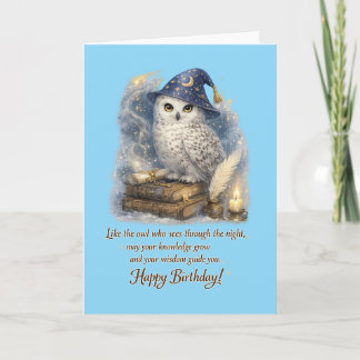 Wisdom & Knowledge Snow Owl Happy Birthday Card Kaart
