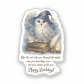 Wisdom Knowledge Snow Owl Happy Birthday  Stickers (Voorkant)
