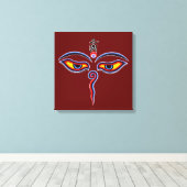 Wisdom-ogen van boeddha - Bodhnath - tempelogen Canvas Afdruk (Insitu (Houten vloer))